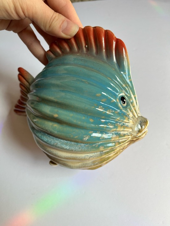 none Other - Puffer Fish Home Decor Ceramic 5.25"H X 5.75"L X 3.5"W Free Standing Glazed